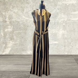J For Justify Size Small Pantsuit Jumper black, gold white striped sleeveless